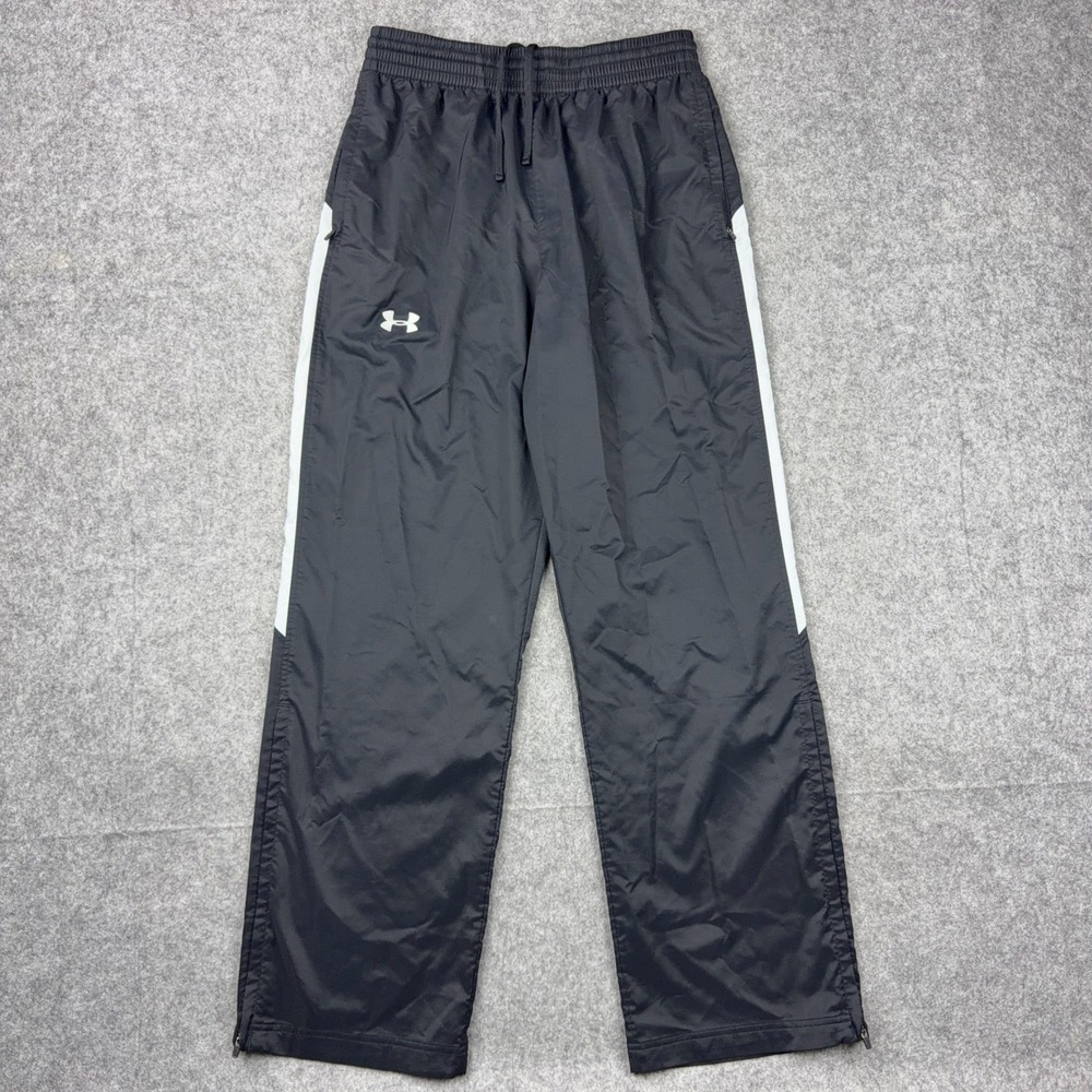 Under Armour Track Pants Men Medium Black Loose Mesh Lined Ankle Zip Windbreaker